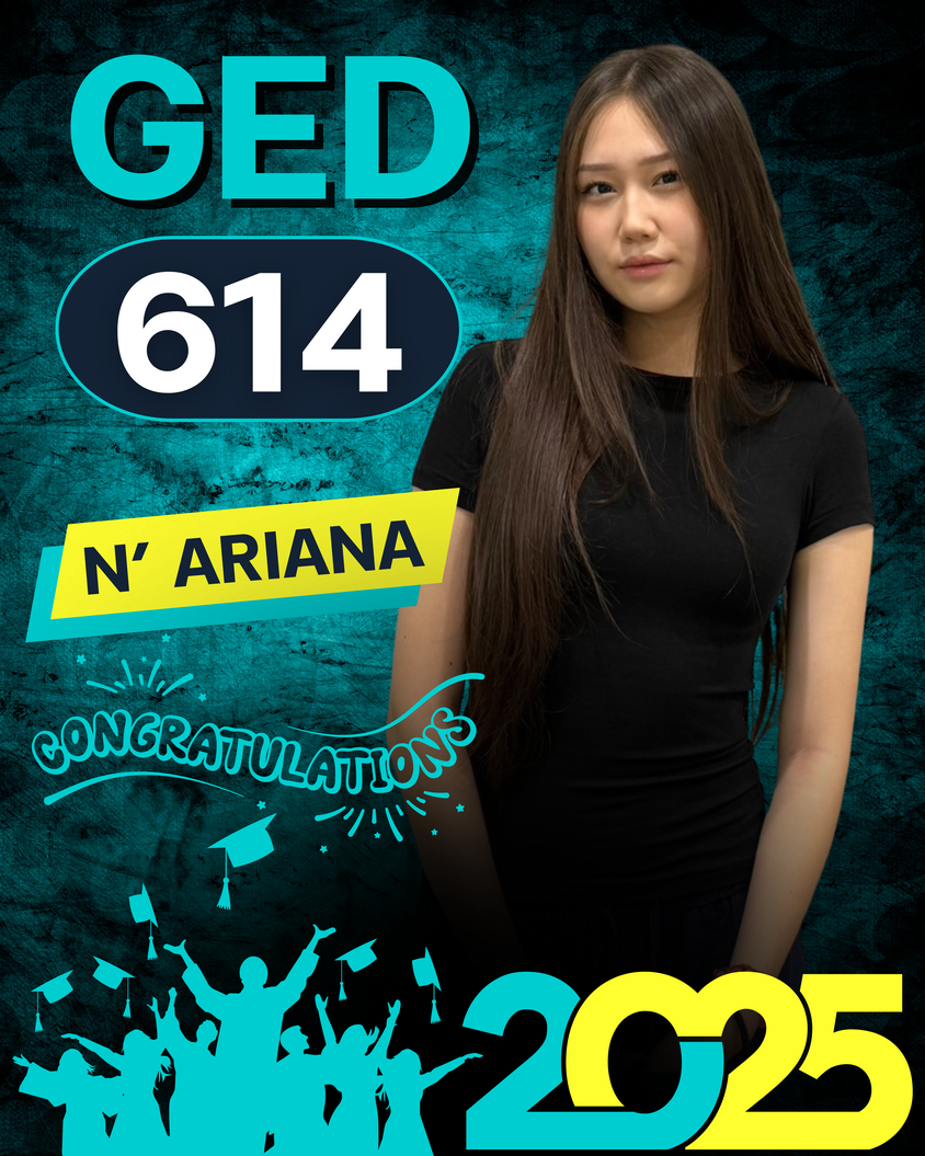 GED graduate achievement poster for Ariana