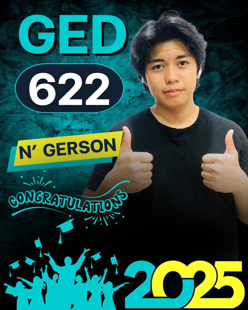 GED graduate achievement poster for Gerson