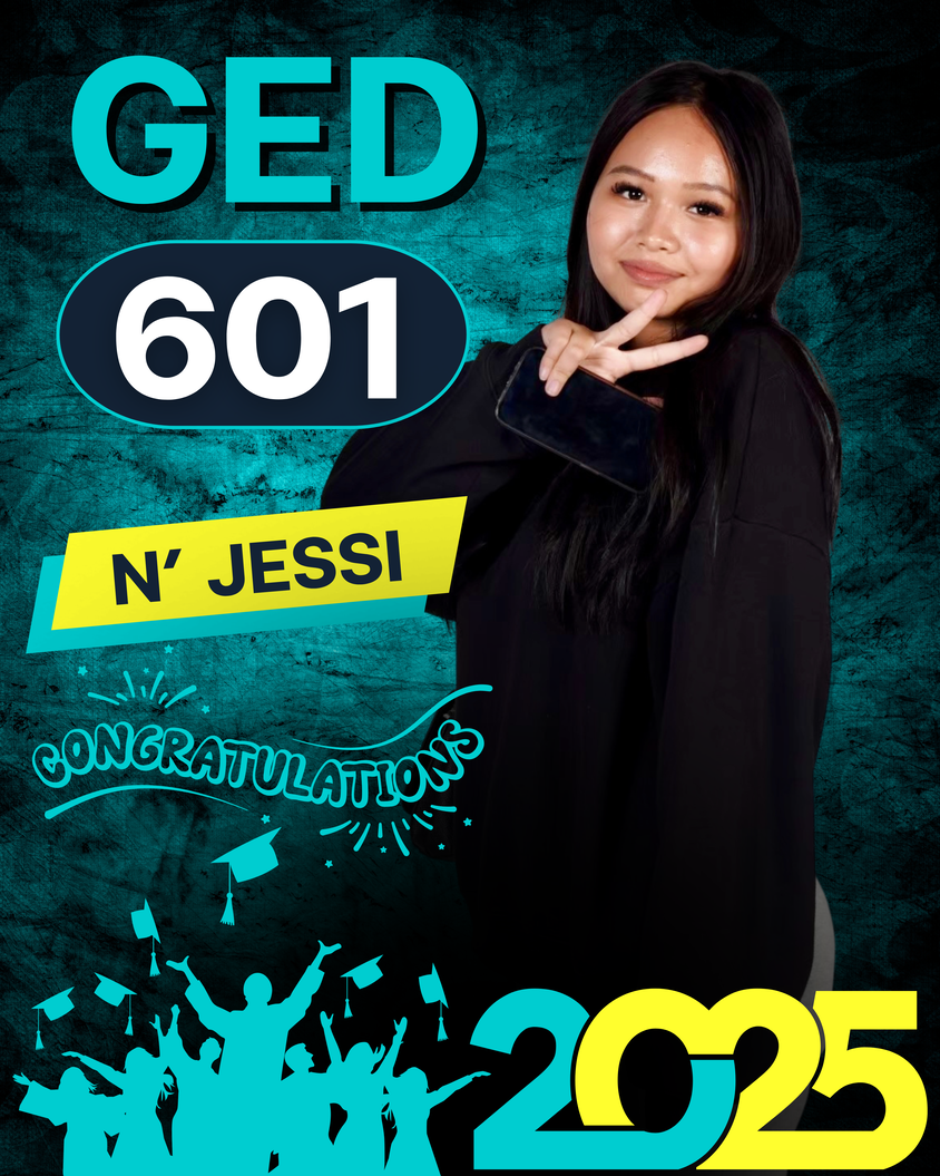 GED graduate achievement poster for Jessi