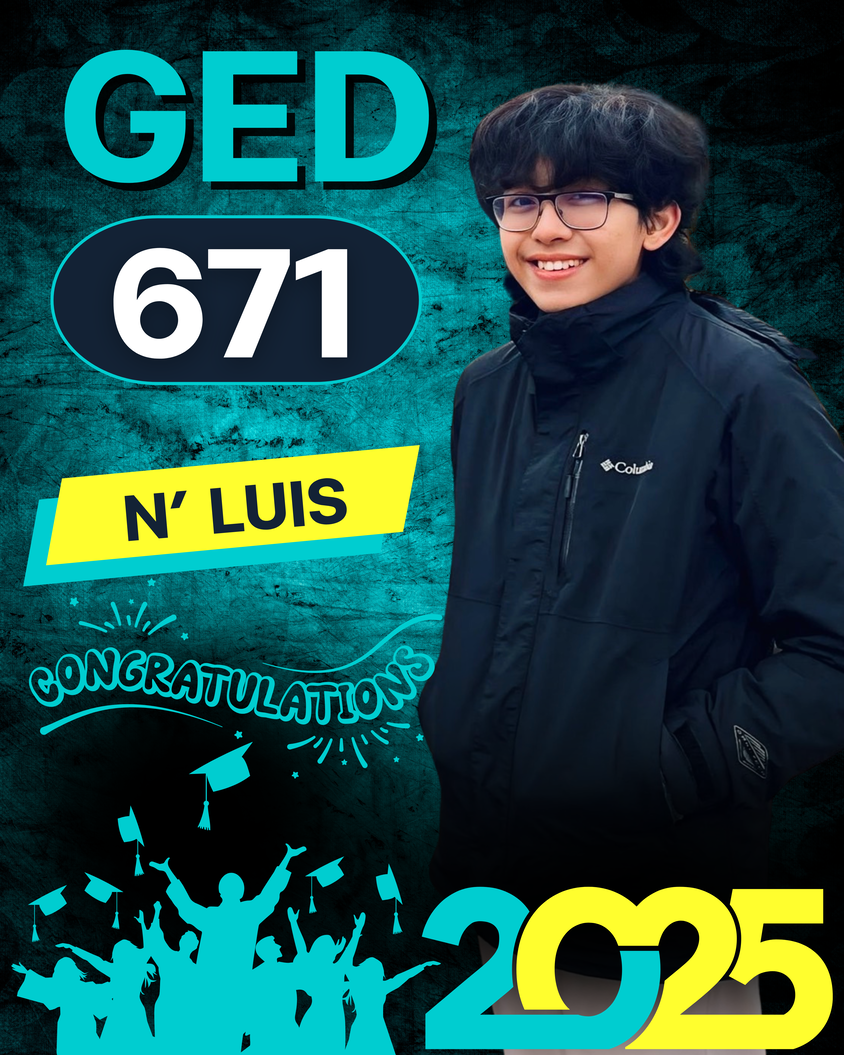 GED graduate achievement poster for Luis