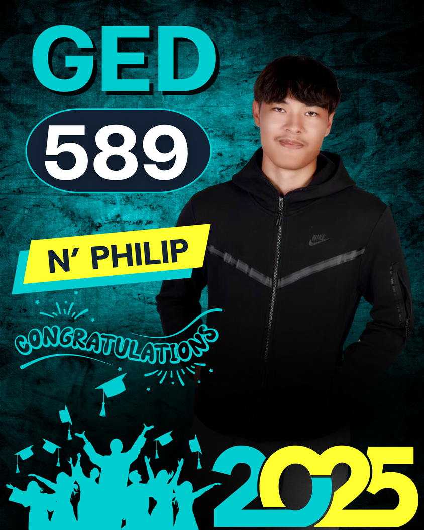GED graduate achievement poster for Philip