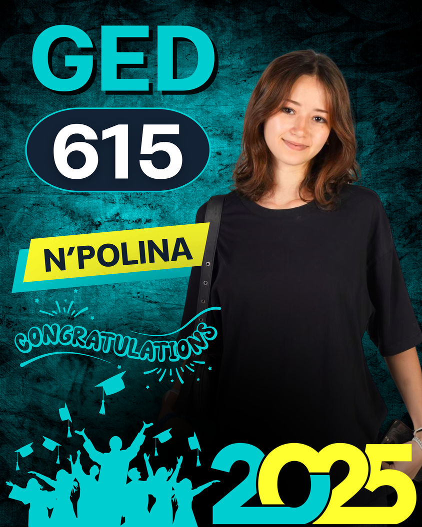 GED graduate achievement poster for Polina